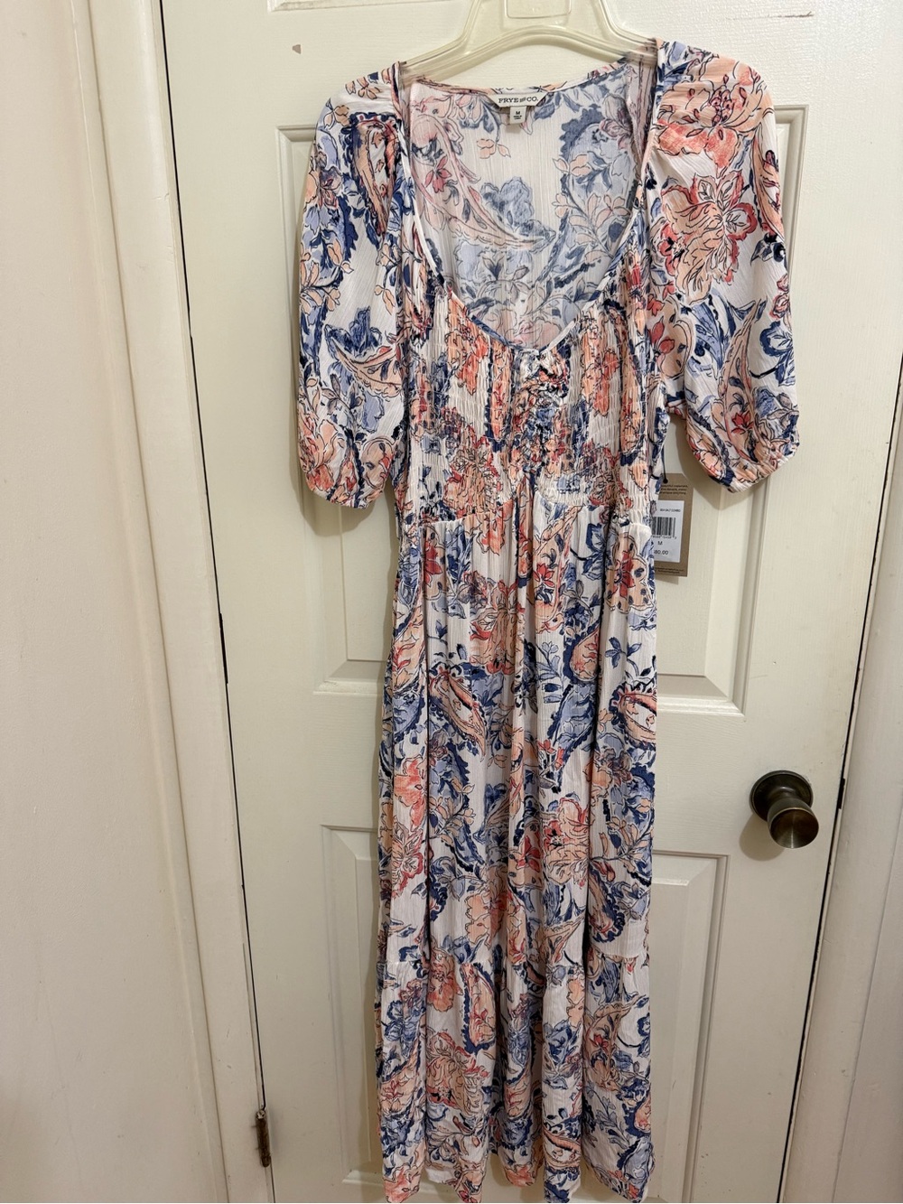 FRYE AND CO. Floral Maxi Dress in White, Blue and Pink